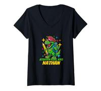 Femme Attention Ecole, Voici Nathan Design personnalisées T-Shirt avec Col en V