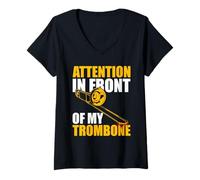 Femme Attention in Front of My Trombone Trombone Posauniste T-Shirt avec Col en V