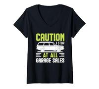 Femme Attention : Je m'arrête à All Garage Sales Wagon T-Shirt avec Col en V