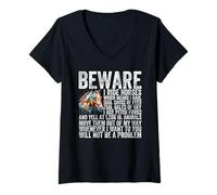 Femme Attention, Je Monte à Cheval, ne Soyez Pas Un problème ! Amoureux des Chevaux T-Shirt avec Col en V