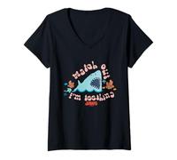 Femme Attention, Je suis en Train de Faire Ses Dents, Jaws Shark Fun T-Shirt avec Col en V