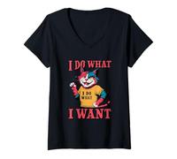 Femme Attitude de Chat Rebelle rétro T-Shirt avec Col en V