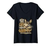 Femme Attitude du Chat Antique du Maine T-Shirt avec Col en V