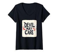 Femme Attitude intrépide avec Cette déclaration Devil May Care T-Shirt avec Col en V