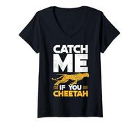 Femme Attrape-Moi si tu ES Un guépard en Train de Courir T-Shirt avec Col en V