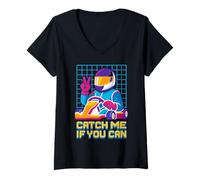 Femme Attrape-moi si tu peux Retro Racer Go Kart Race T-Shirt avec Col en V