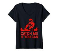 Femme Attrape-moi si tu peux Retro Racer Go Kart Race T-Shirt avec Col en V