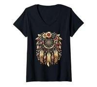 Femme Attrape-Rêves Floral Harmonie Naturelle T-Shirt avec Col en V