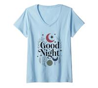Femme Attrape-rêves « Good Night » Motif Lune céleste et étoiles T-Shirt avec Col en V