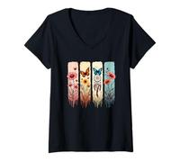 Femme Attrape-rêves Papillon Floral T-Shirt avec Col en V