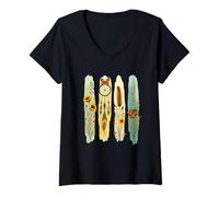 Femme Attrape-rêves tournesols plumes papillons harmonie T-Shirt avec Col en V