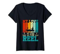 Femme Attraper Les Poissons drôle My Love is for Reel T-Shirt avec Col en V
