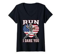 Femme Attrapeur de Baseball Vintage Run I Dare You Funny Boys T-Shirt avec Col en V