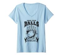 Femme Attrapez Vos Boules, Nous Allons au Bowling ! T-Shirt avec Col en V