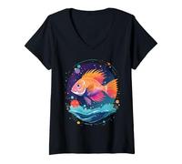 Femme Au-delà de la Surface, des Poissons cosmiques T-Shirt avec Col en V