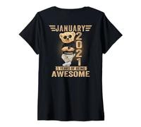 Femme (au Dos) 5e Anniversaire Janvier Hommes Femmes 2021 Ours en Peluche T-Shirt avec Col en V