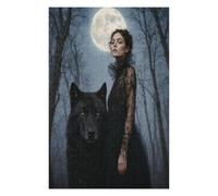 Femme au Loup Noir Puzzle 1000 Pièces en Bois, Jeu de Patience