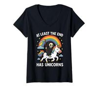 Femme Au moins, la fin aura des licornes, Grim Reaper, Funny Rainbow T-Shirt avec Col en V