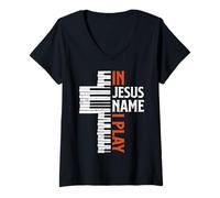 Femme Au nom de Jésus, Je Joue Un pianiste chrétien, Un pianiste, Un Clavier T-Shirt avec Col en V
