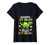Femme Au revoir, 1re année, bonjour, 2e année, dinosaure, graduation T-Shirt avec Col en V