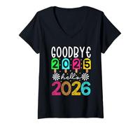 Femme Au Revoir 2025 Bonjour 2026 Bonne année 2026 Party Matching T-Shirt avec Col en V