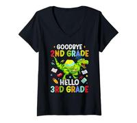 Femme Au revoir, 2e année, bonjour, 3e année, dinosaure drôle, graduation T-Shirt avec Col en V