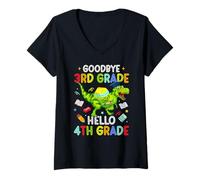 Femme Au revoir, 3e année, bonjour, 4e année, dinosaure drôle, graduation T-Shirt avec Col en V