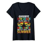 Femme Au Revoir à la Fin de la 5e année du collège et Bonjour l'été T-Shirt avec Col en V