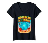 Femme Aucun être Humain n'est illégal | Conception de la déclaration d'immigration T-Shirt avec Col en V