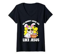 Femme Aucun Lapin ne m'aime comme Jésus, Lapin de Pâques chrétien T-Shirt avec Col en V