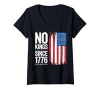 Femme Aucun Roi en Amérique Depuis 1776, Jour de l'indépendance T-Shirt avec Col en V