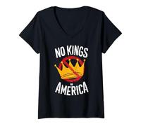 Femme Aucun roi en Amérique ne sauve la démocratie, je suis contre Trump T-Shirt avec Col en V