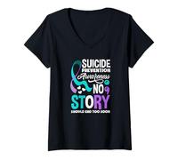 Femme Aucune Histoire ne devrait se Terminer trop tôt Sensibilisation à la prévention du Suicide T-Shirt avec Col en V
