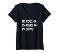 Femme Aucune Modification de Codage Le Vendredi - Règle de développeur Amusante T-Shirt avec Col en V