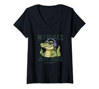 Femme Aucune règle, Juste Vibes Alligator T-Shirt avec Col en V