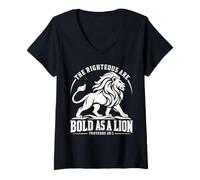 Femme Audacieux comme Un Lion Proverbes 28:1 Écriture chrétienne T-Shirt avec Col en V