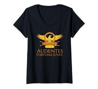 Femme Audentes Fortuna Iuvat Citation Latine Classique T-Shirt avec Col en V
