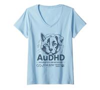 Femme AuDHD Autisme Et TDAH Chat Chien Les Deux Amoureux des Animaux De Compagnie Drôle T-Shirt avec Col en V
