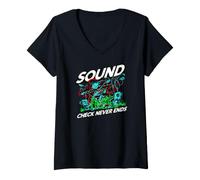 Femme Audio Engineer Sound Check Never Ends Live Crew Graphic T-Shirt avec Col en V