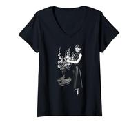 Femme Audrey Hepburn Fleurs T-Shirt avec Col en V