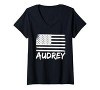 Femme Audrey Prénom Citoyenneté Nom d'anniversaire personnalisé T-Shirt avec Col en V