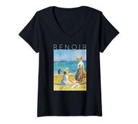 Femme Auguste Renoir - Figurines sur la Plage T-Shirt avec Col en V