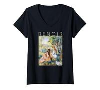 Femme Auguste Renoir - sur la Prairie - Printemps T-Shirt avec Col en V