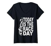 Femme Aujourd'hui, C'est Le Jour de la Course pour Les Fans de Sports Automobiles T-Shirt avec Col en V