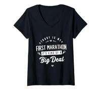 Femme Aujourd'hui, C'est Mon Premier Marathon, Un Coureur Court Un Semi-Marathon T-Shirt avec Col en V