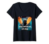 Femme Aujourd'hui, Je mangerai Deux Corn Dogs Meme T-Shirt avec Col en V