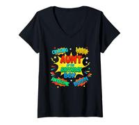 Femme Aunt of The Birthday Boy Shirt Mother Superhero Comic Party T-Shirt avec Col en V