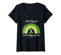 Femme Aunt Ruban de Sensibilisation Boho Rainbow CP Vert T-Shirt avec Col en V