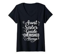 Femme Aunt Sister Guide Cherished Always - Cool Family Bond Auntie T-Shirt avec Col en V