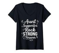 Femme Aunt Supporter Rock Strong Forever - Cool Family Bond Auntie T-Shirt avec Col en V